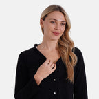 La Marey 100% Cotton Stylish Button-Up Long Sleeve Shirt with Frill Collar (Size 16 to 18) - Black_7976779_4