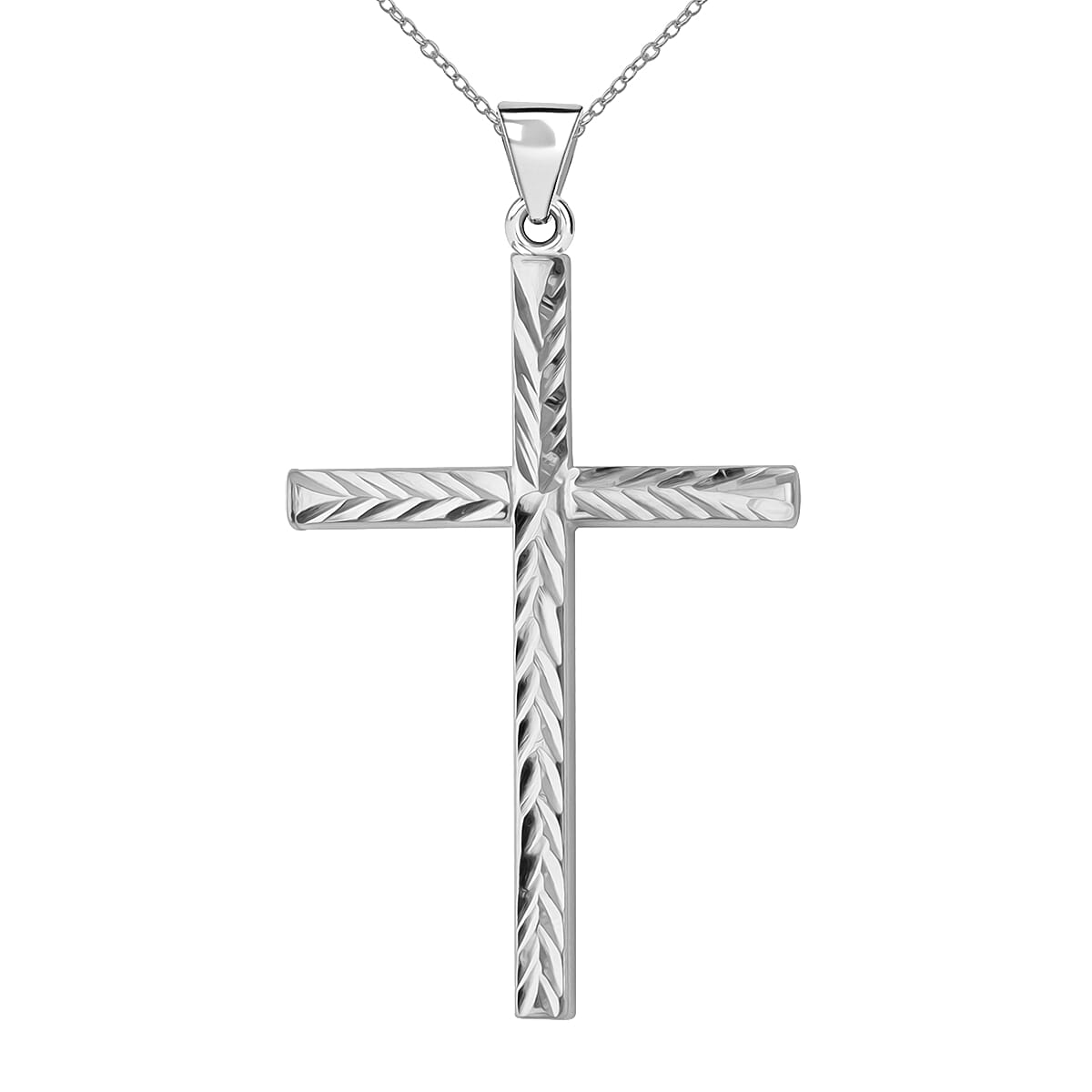 Rhodium Overlay Sterling Silver Cross Pendant With Chain (Size 20) 7977141 0
