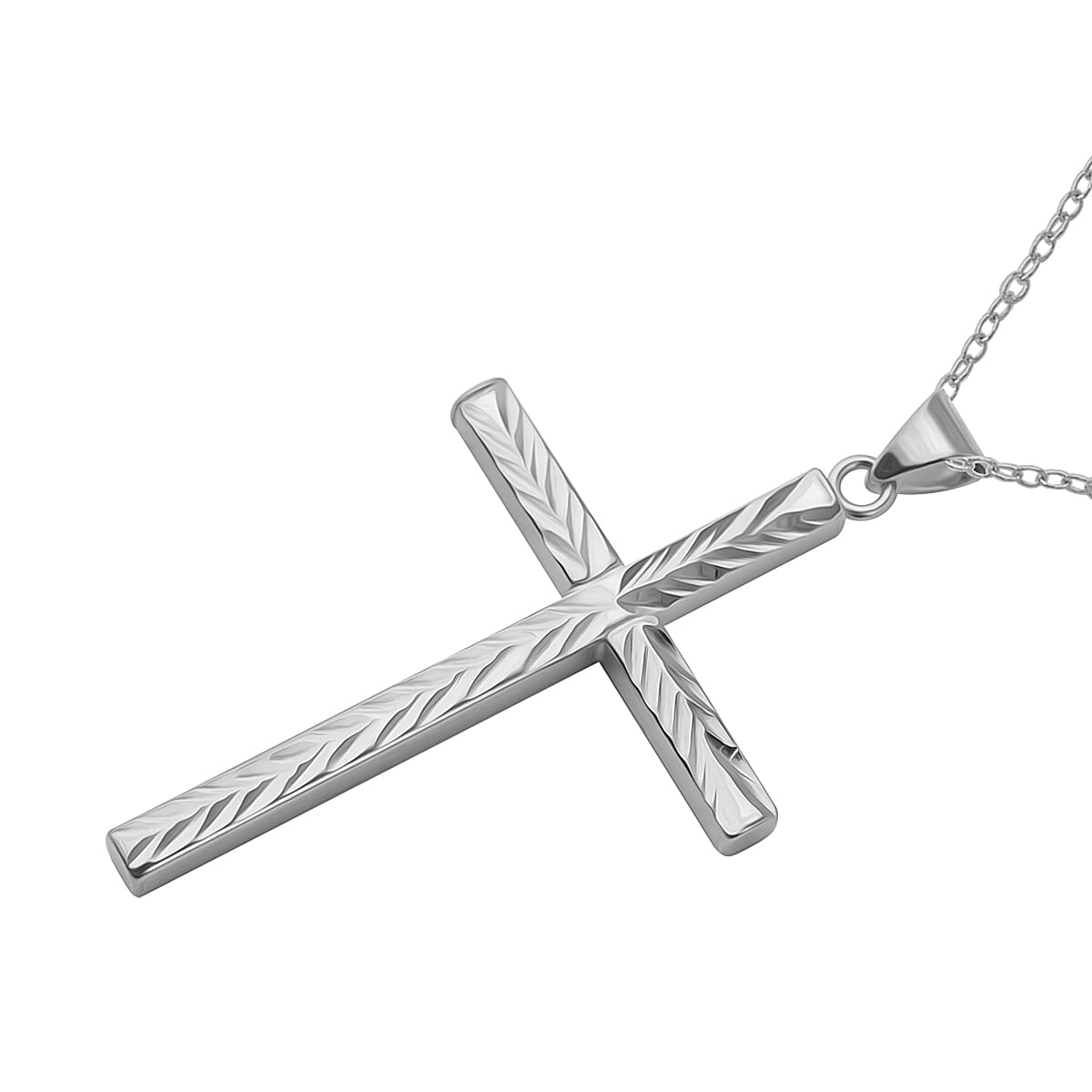 Rhodium Overlay Sterling Silver Cross Pendant With Chain (Size 20) 7977141 2