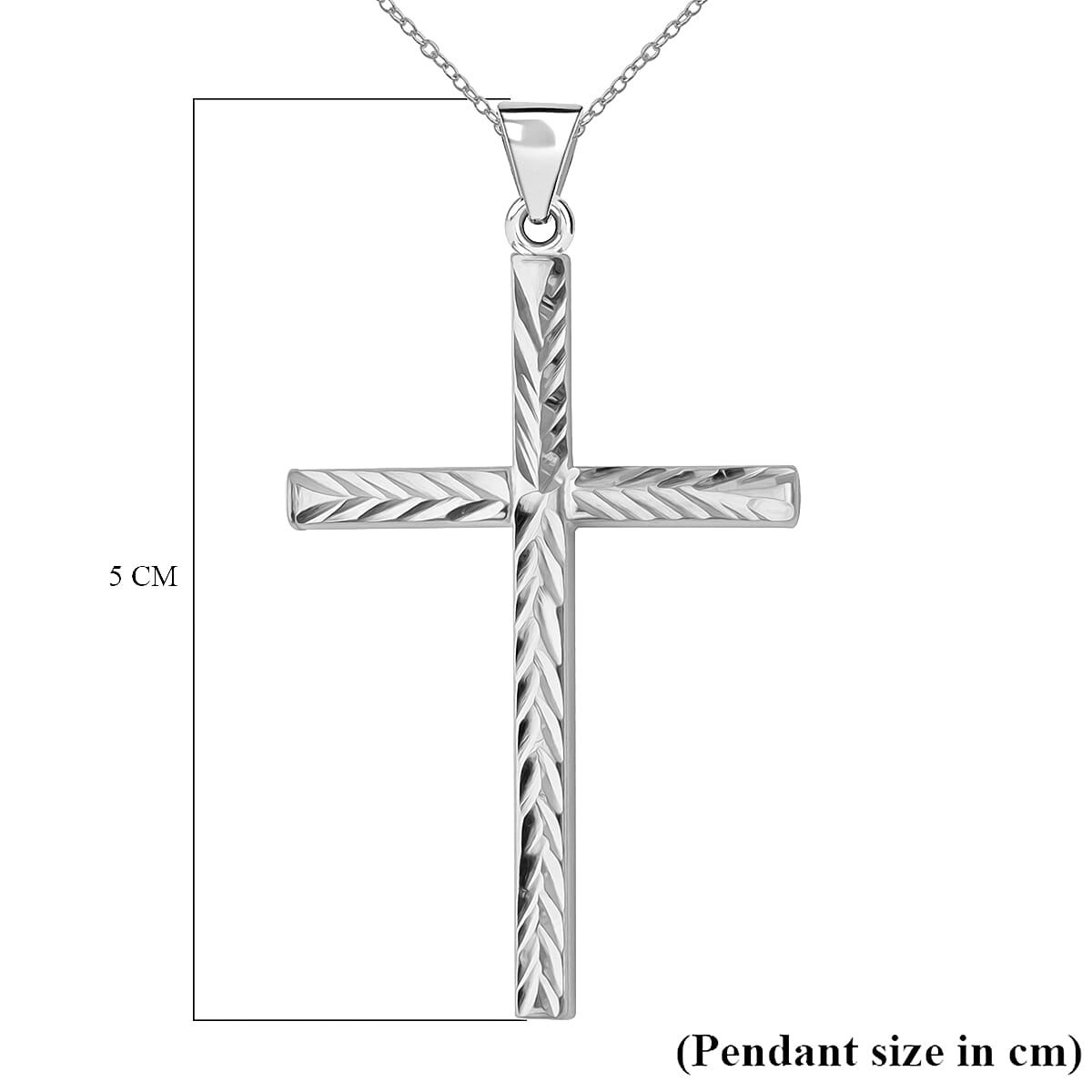 Rhodium Overlay Sterling Silver Cross Pendant With Chain (Size 20) 7977141 3
