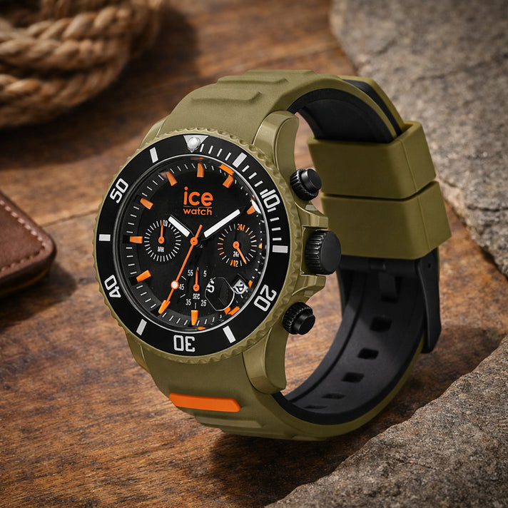 Ice Watch Khaki and Orange Chronograph Watch 7977179 2