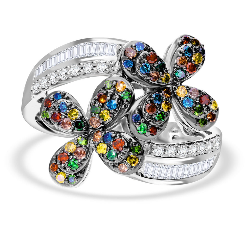 Designer Inspired-Multi Colour Diamond Ring in Platinum Overlay Sterling Silver 1.08 Ct._7977230