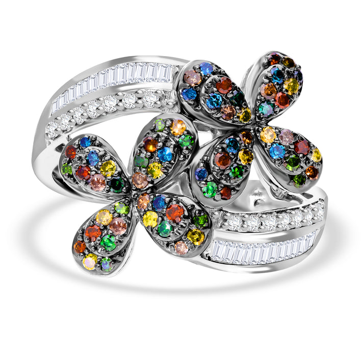 Designer Inspired-Multi Colour Diamond Ring in Platinum Overlay Sterling Silver 1.08 Ct. V32615749 1