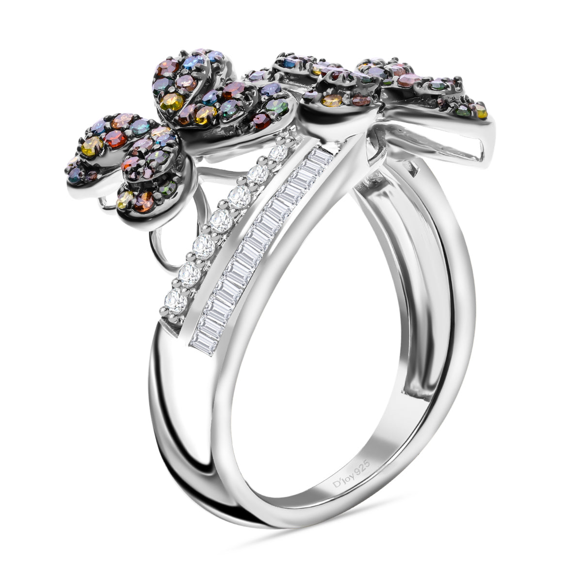 Designer Inspired-Multi Colour Diamond Ring in Platinum Overlay Sterling Silver 1.08 Ct. V32523007 1