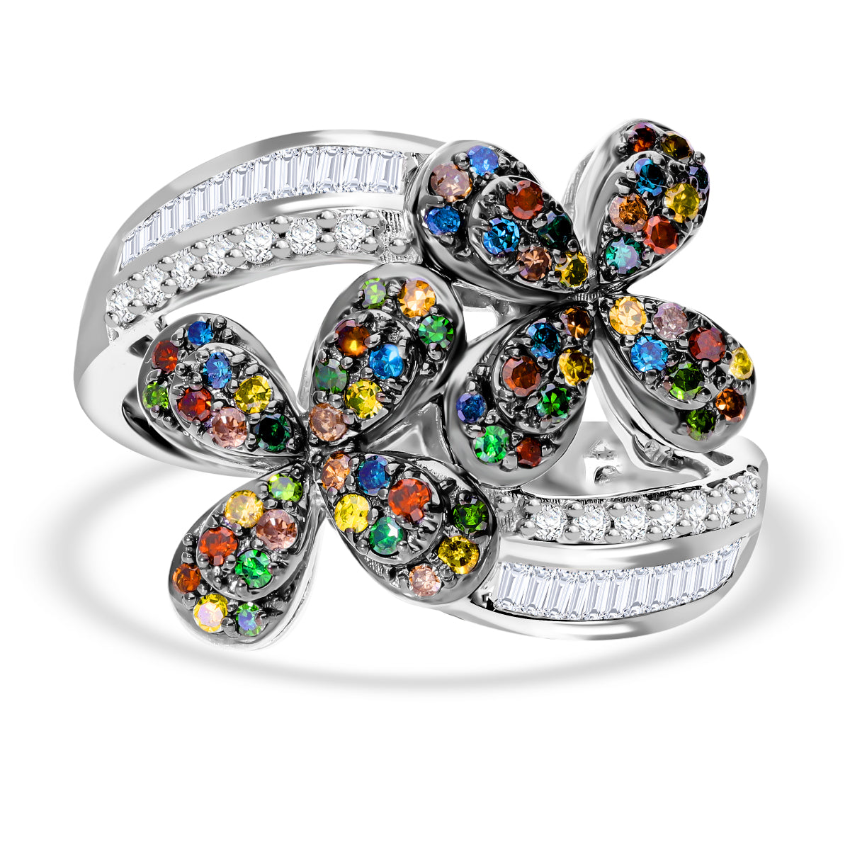 Designer Inspired-Multi Colour Diamond Ring in Platinum Overlay Sterling Silver 1.08 Ct. V32631722 0