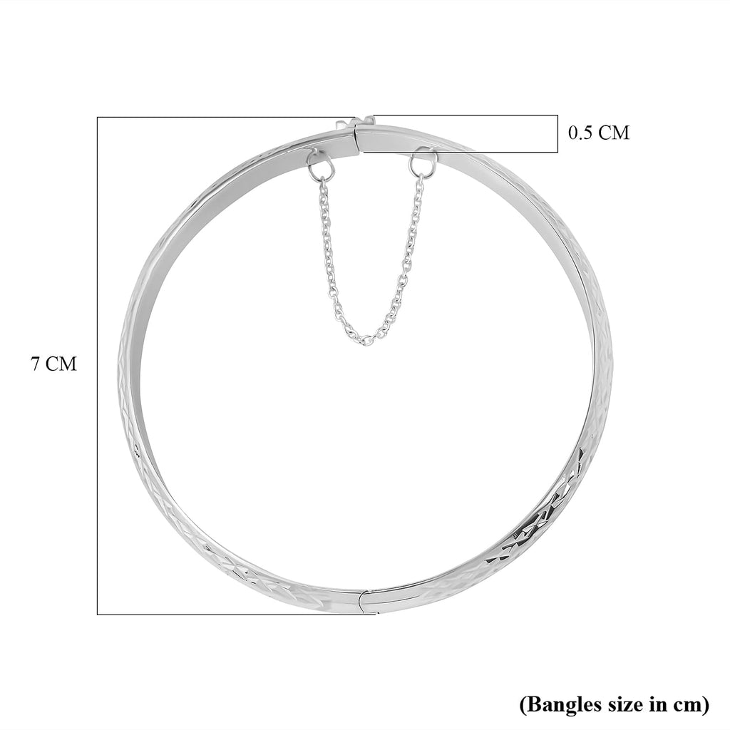 Diamond Cut Openable Bangle in Rhodium Overlay Sterling Silver