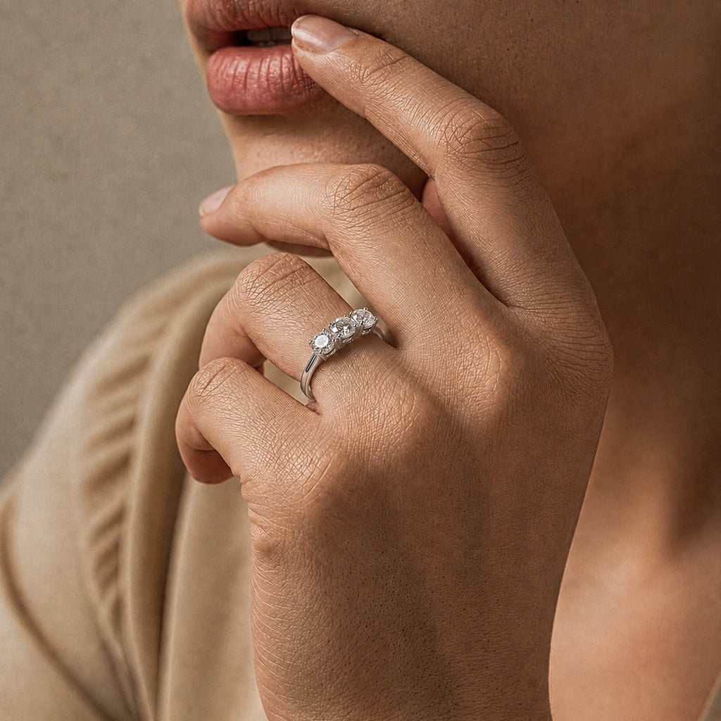 Luxuriant - 9K White Gold SGL Certified Lab Grown Diamond (VS/GH) Trilogy Ring 1.00 Ct._7977605_2