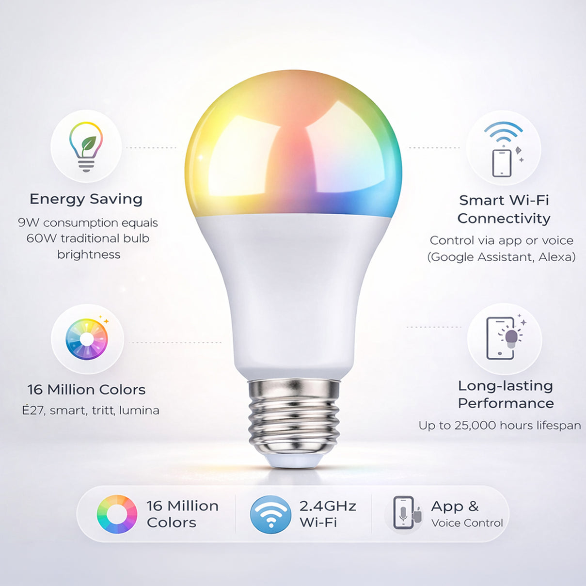 Alpina RGB Smart Wi-Fi Bulb E27 9W - White 7977734 2
