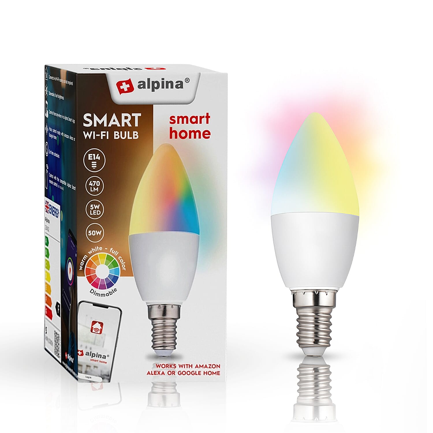 Alpina Smart Wi-Fi E14 LED Bulb (5W) â€“ Voice and App Controlled Lighting 7977752 0