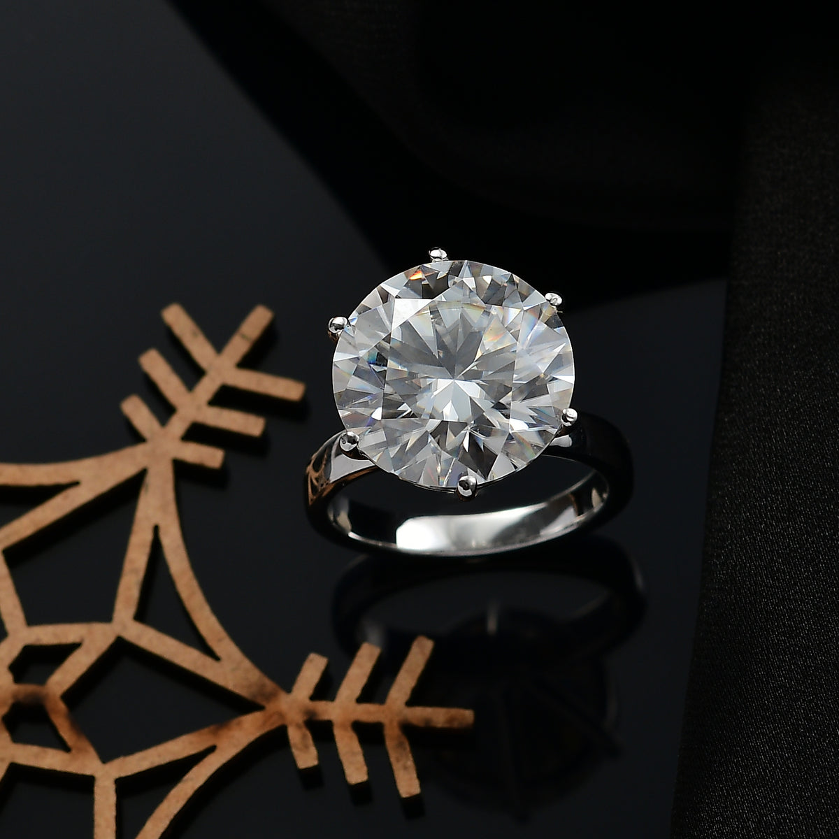 Moissanite Solitaire Ring in Sterling Silver with Rhodium Overlay V32601898 2