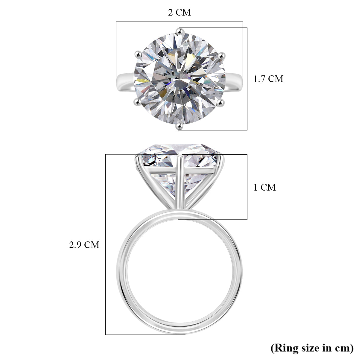 Moissanite Solitaire Ring in Sterling Silver with Rhodium Overlay V32601898 6