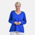 La Marey 100% Cotton Long Sleeve V-Neck Top (Size 12 to14) - Blue_7977898