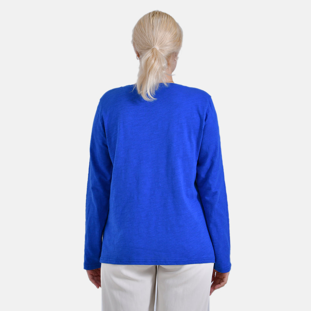 La Marey 100% Cotton Long Sleeve V-Neck Top (Size 12 to14) - Blue_7977898_1