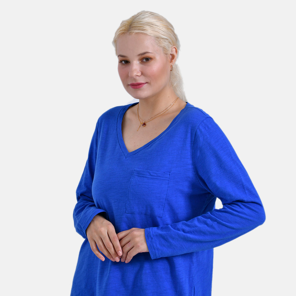 La Marey 100% Cotton Long Sleeve V-Neck Top (Size 12 to14) - Blue_7977898_4