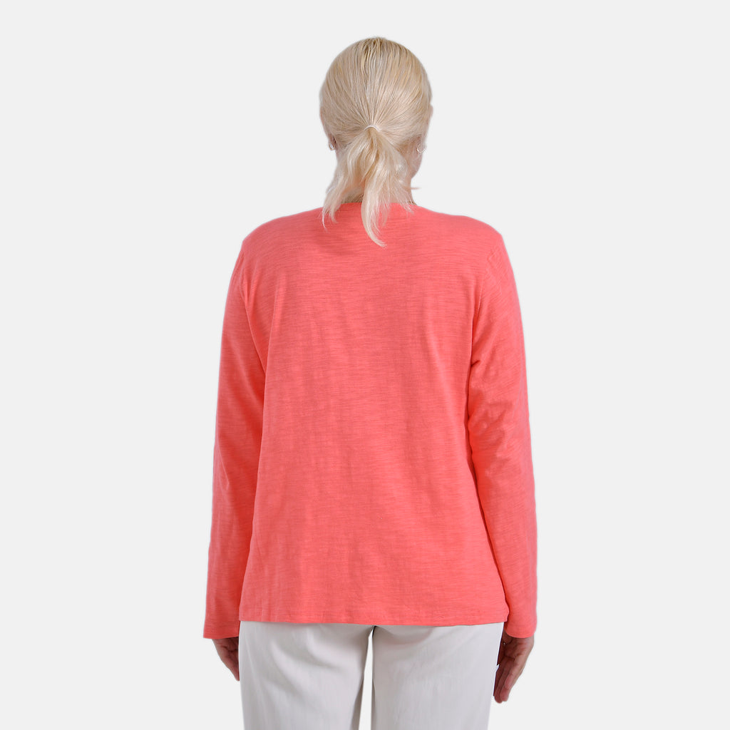 La Marey 100% Cotton Long Sleeve V-Neck Top (Size 12 to 14) - Red_7977912_1