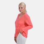 La Marey 100% Cotton Long Sleeve V-Neck Top (Size 12 to 14) - Red_7977912_2