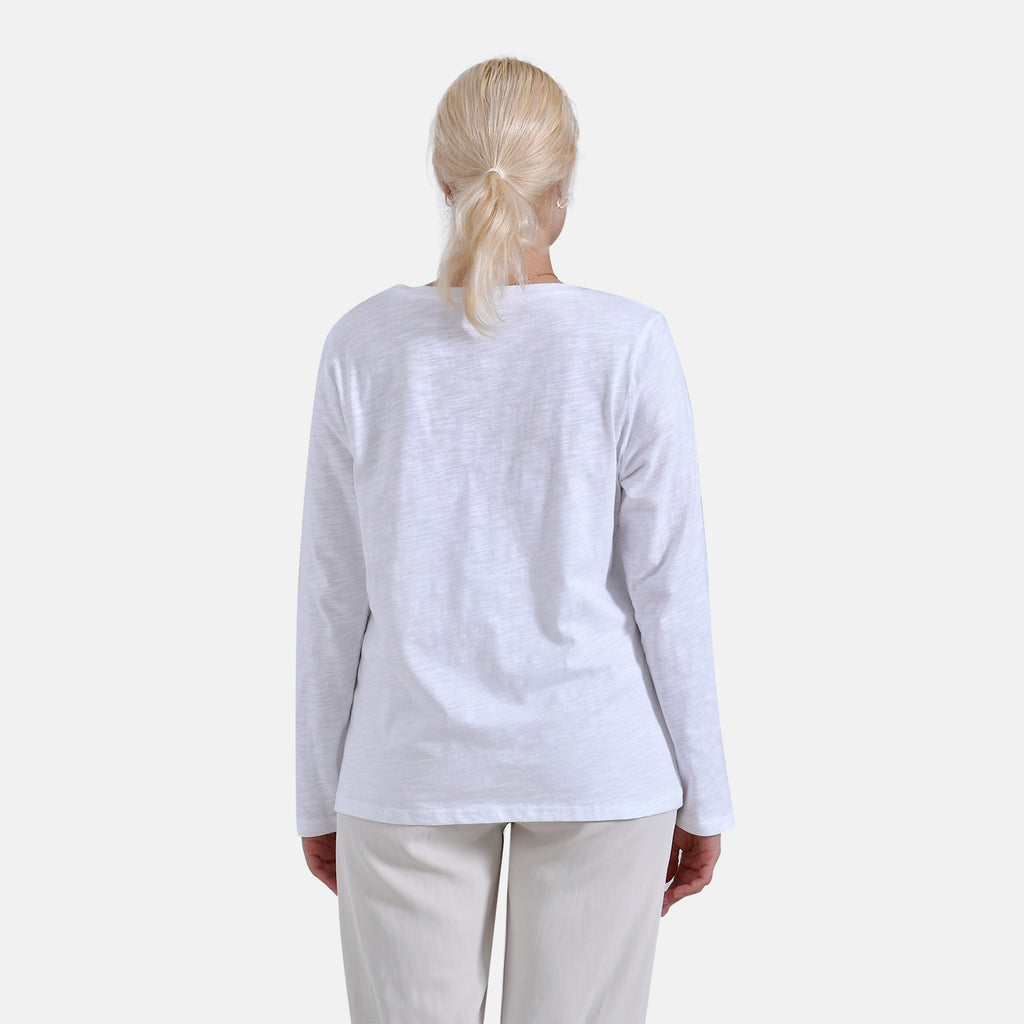 La Marey 100% Cotton Long Sleeve V-Neck Top (Size 16 to 18) - White_7977921_1
