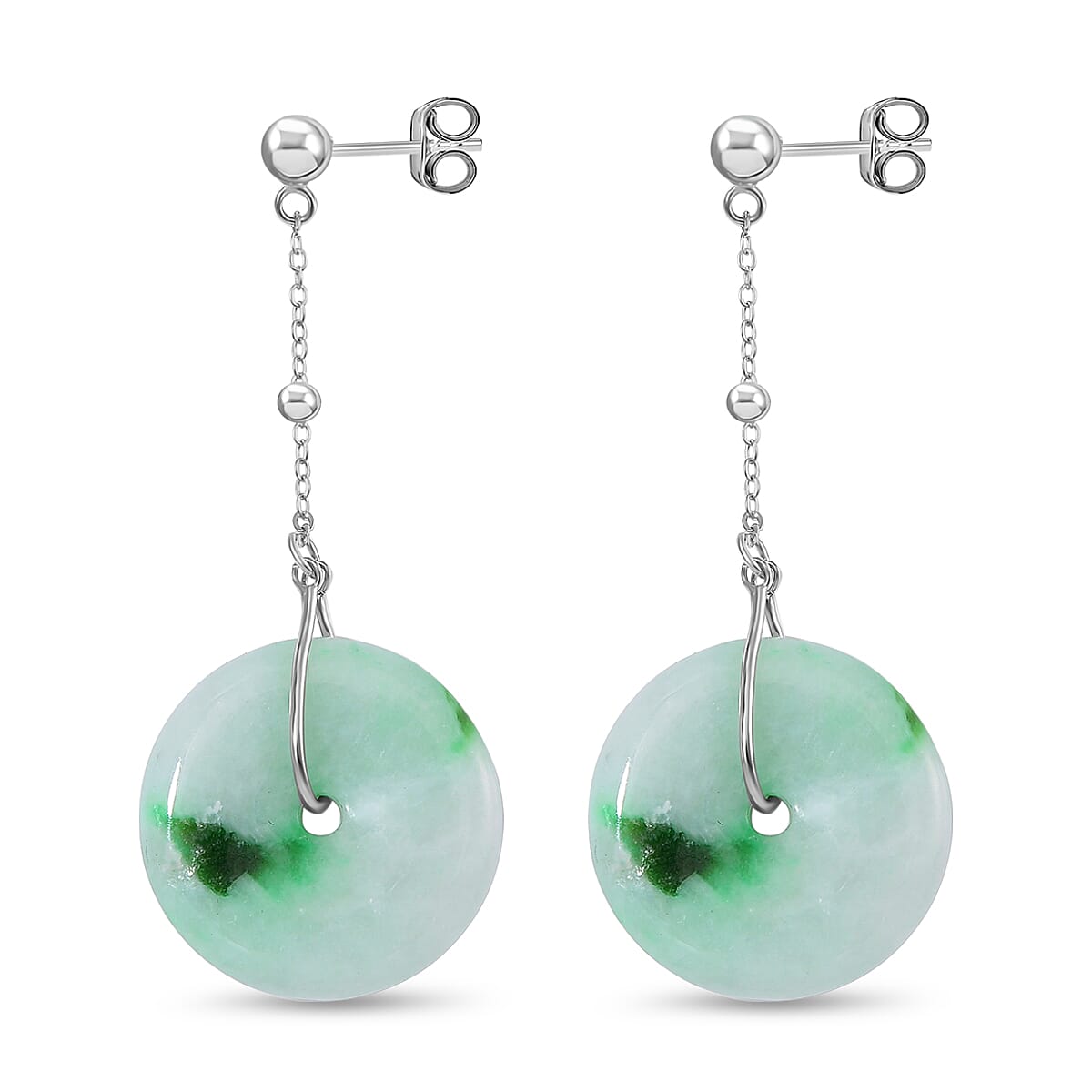 Natural Type A Bi Colour Burmese Jadeite Jade Buckle Earrings With Push Back in Rhodium Overlay Sterling Silver 35.80 Ct. 7978712 0