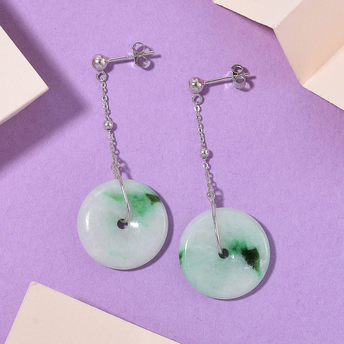 Natural Type A Bi Colour Burmese Jadeite Jade Buckle Earrings With Push Back in Rhodium Overlay Sterling Silver 35.80 Ct. 7978712 2