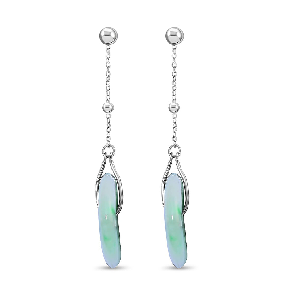 Natural Type A Bi Colour Burmese Jadeite Jade Buckle Earrings With Push Back in Rhodium Overlay Sterling Silver 35.80 Ct.