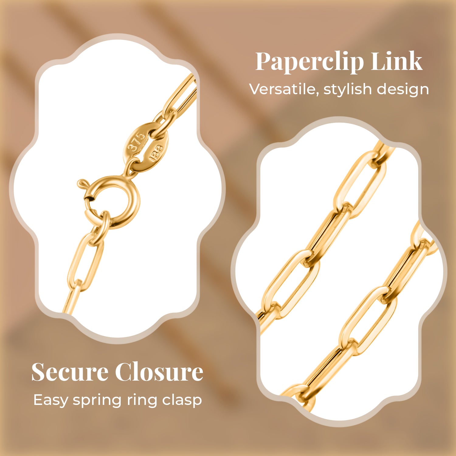 9K Yellow Gold High Finish Paperclip Chain with Spring Ring Clasp 18 Inch 7979363 8