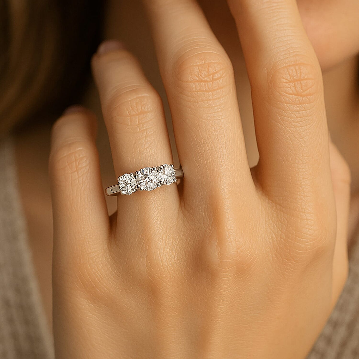 LUXURIANT 1 Ct. Lab Grown Diamond (VS-G/H) Trilogy Ring in 950 Platinum SGL Certified 7979473 3