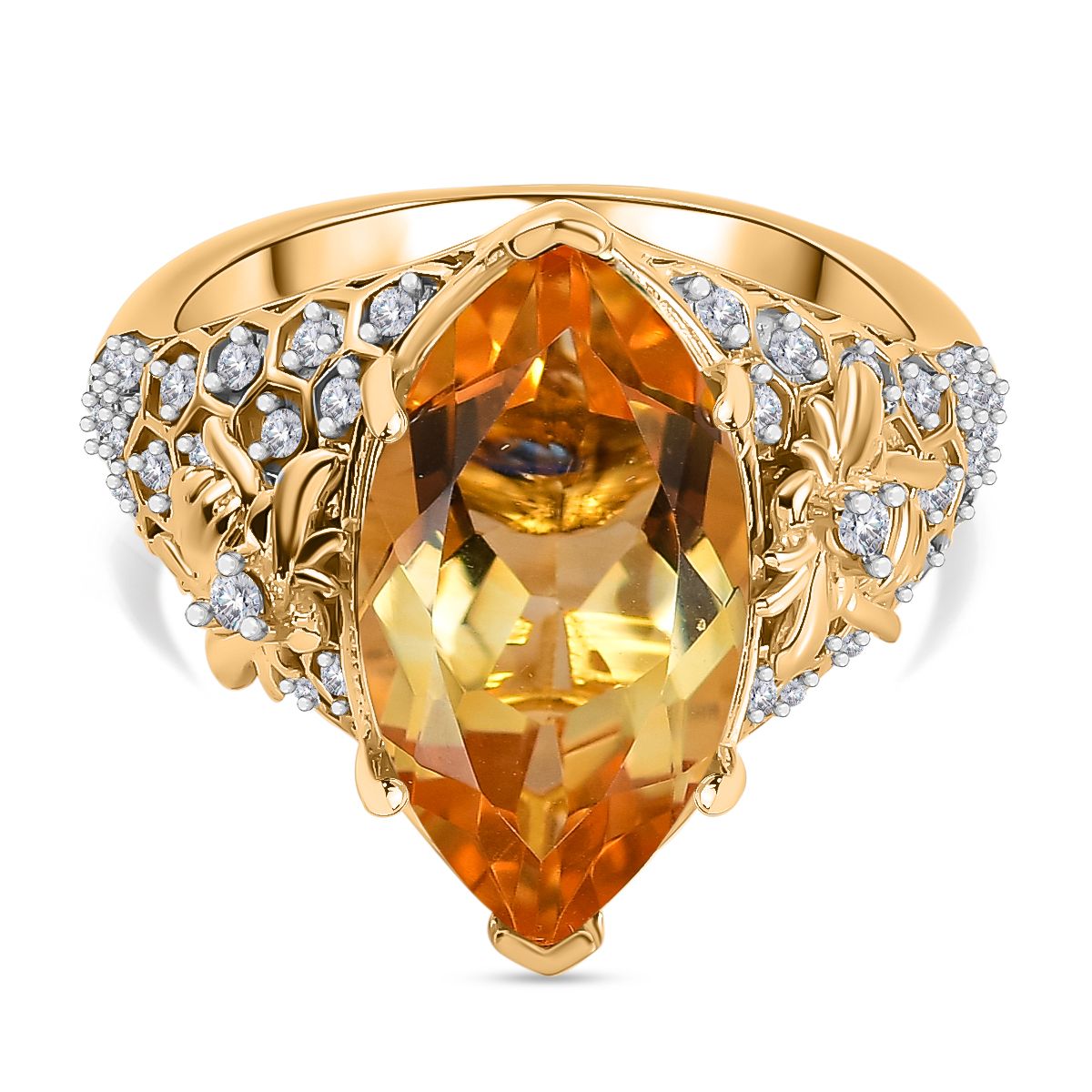GP Honeycomb Collection - Citrine, White Zircon Ring in 18K Yellow Gold Vermeil Sterling Silver 7979580 0