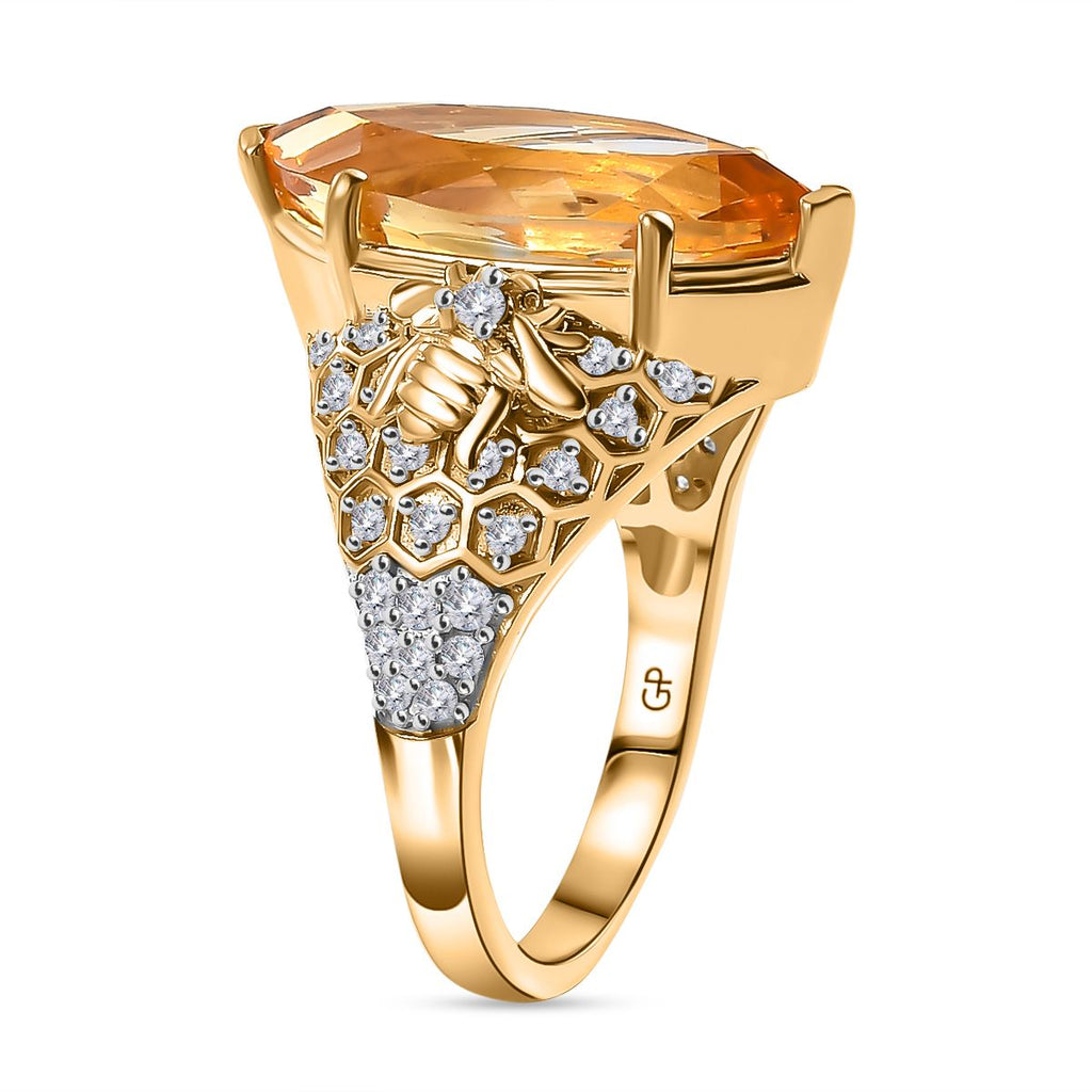 GP Honeycomb Collection - Citrine, Blue Sapphire & White Zircon Ring in 18K Vermeil Yellow Gold Plated Sterling Silver 6.20 Ct._7979580_2