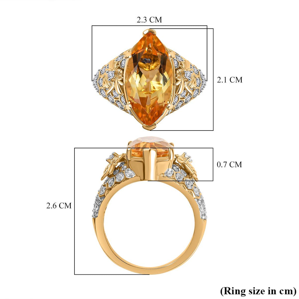 GP Honeycomb Collection - Citrine, Blue Sapphire & White Zircon Ring in 18K Vermeil Yellow Gold Plated Sterling Silver 6.20 Ct._7979580_4