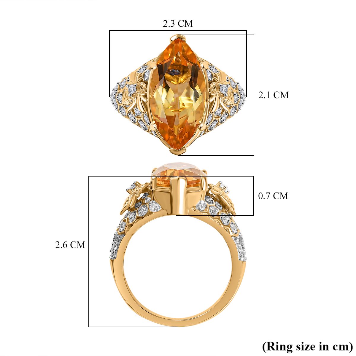 GP Honeycomb Collection - Citrine, White Zircon Ring in 18K Yellow Gold Vermeil Sterling Silver 7979580 5