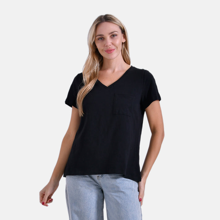 La Marey 100% Cotton Short Sleeve V-Neck Top with Pocket (Size XL) - White 7979995 1