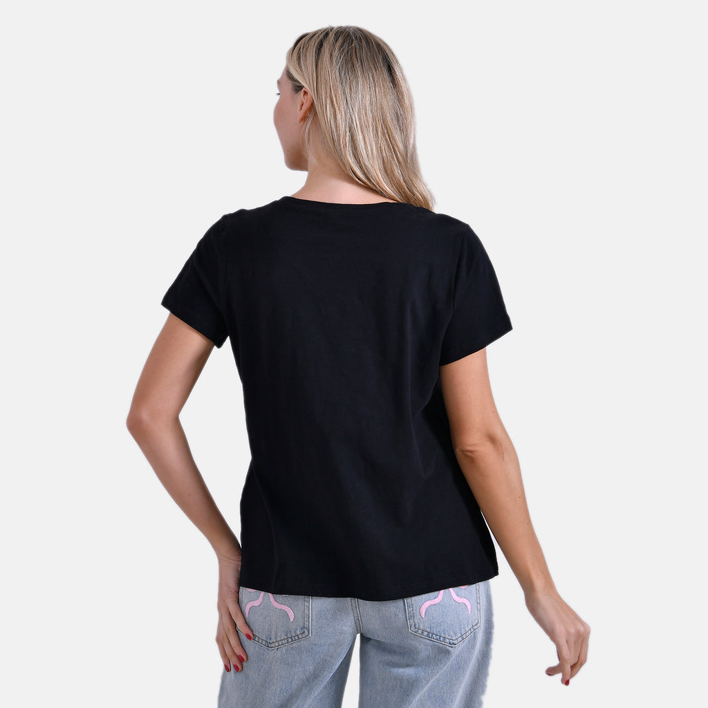 La Marey 100% Cotton Short Sleeve V-Neck Casual Top (Size L) - Black_7979979_1