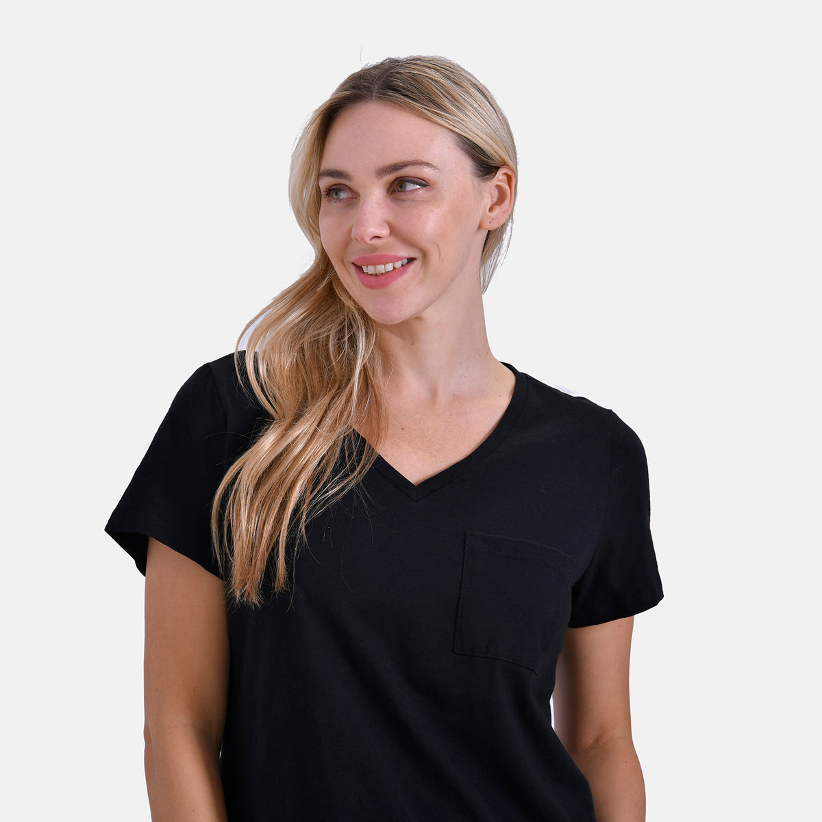 La Marey 100% Cotton Short Sleeve V-Neck Casual Top (Size L) - Black V32564780 5