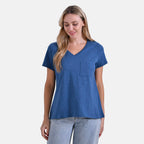 La Marey 100% Cotton Short Sleeve V-Neck Casual Top (Size 14-16) - Navy_7980016_3