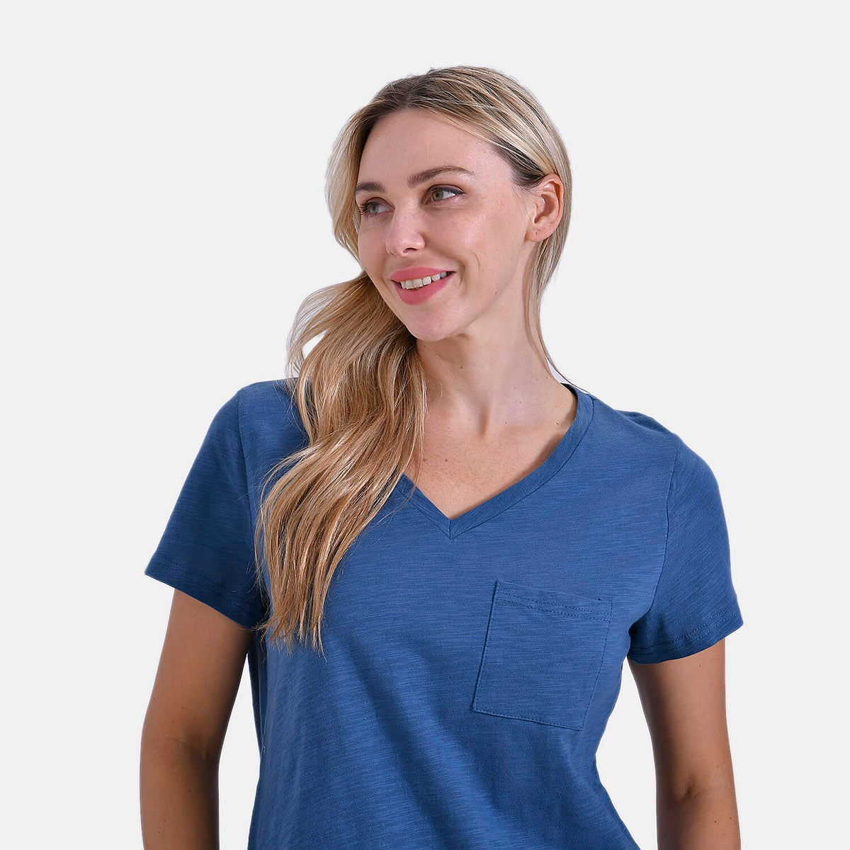 La Marey 100% Cotton Short Sleeve V-Neck Casual Top (Size 14-16) - Navy V32566316 5