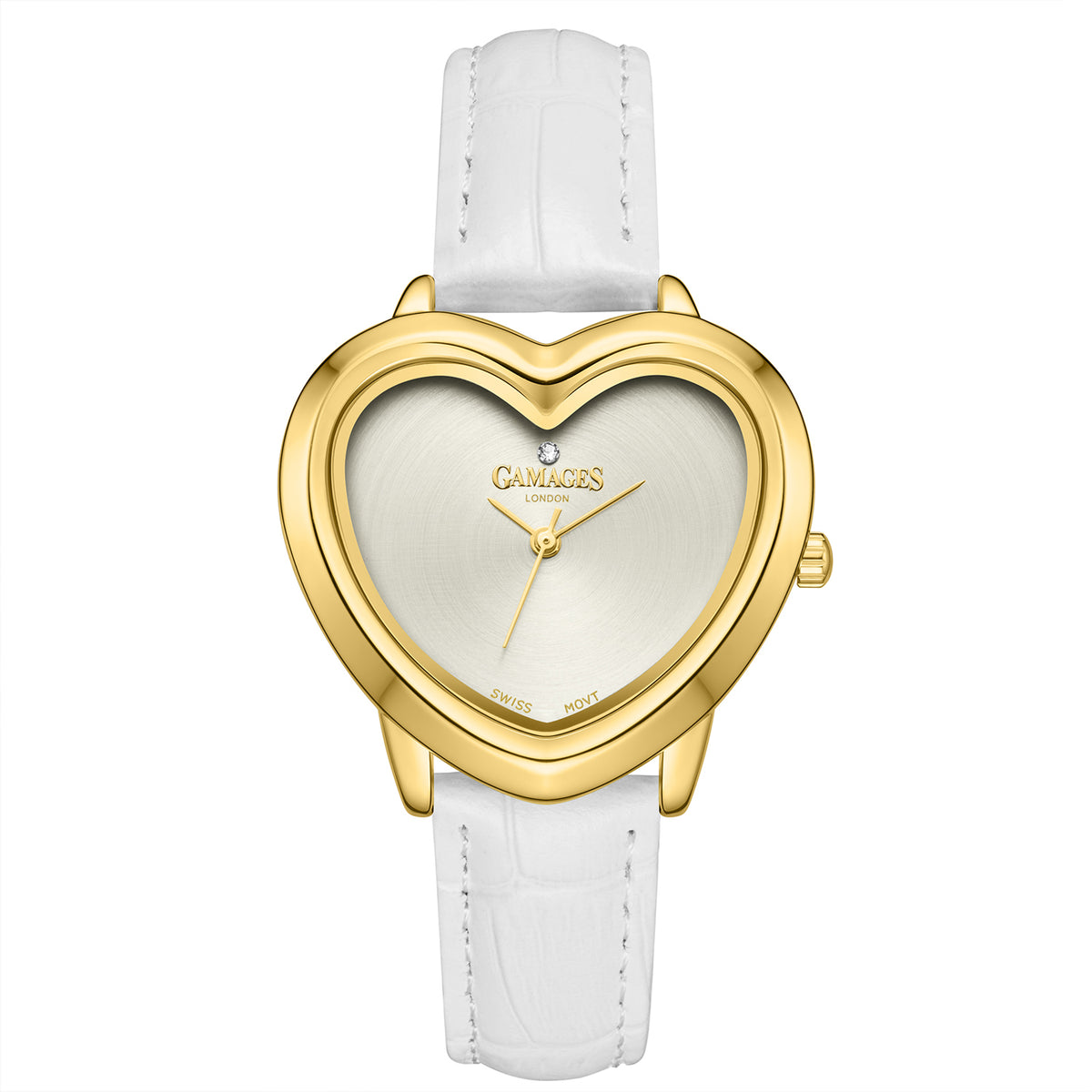 Gamages Of London Limited Edition Sweet Heart Ladies Swiss Movement Diamond Watch With Leather Strap - White V32515313 0