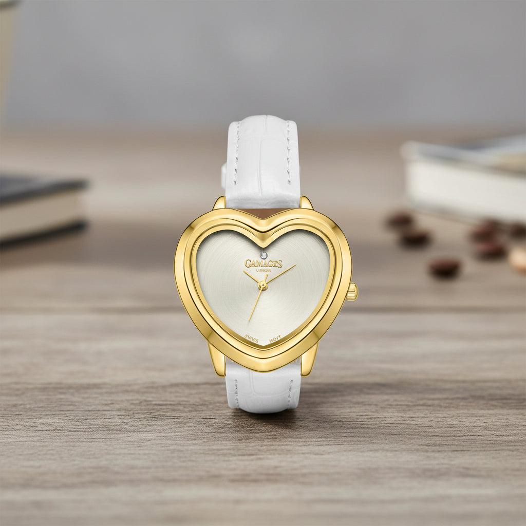 Gamages Of London Limited Edition Sweet Heart Ladies Swiss Movement Diamond Watch With Leather Strap - White V32515313 1
