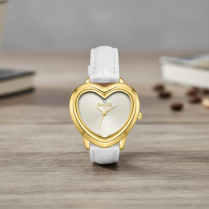 Gamages Of London Limited Edition Sweet Heart Ladies Swiss Movement Diamond Watch With Leather Strap - White 7984358 2