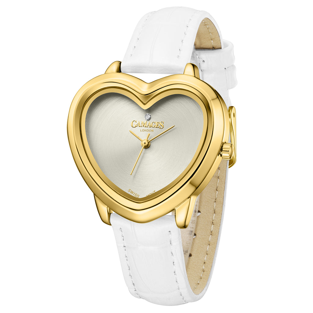 Gamages Of London Limited Edition Sweet Heart Ladies Swiss Movement Diamond Watch With Leather Strap - White_7984358_3