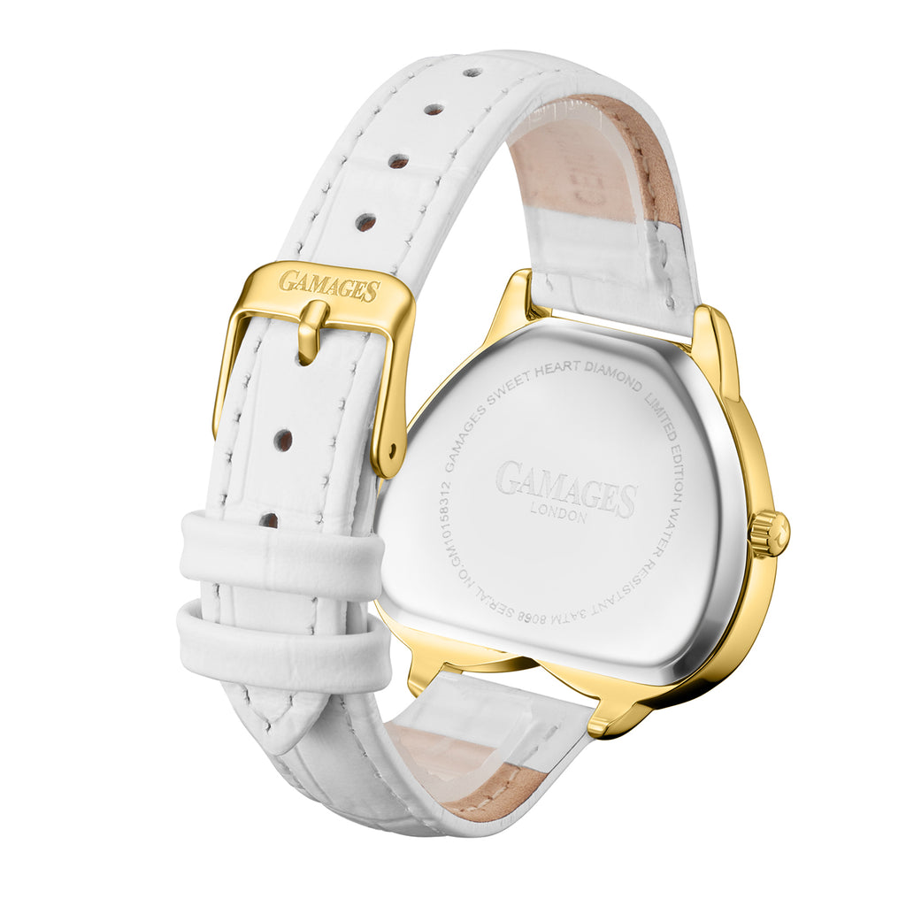 Gamages Of London Limited Edition Sweet Heart Ladies Swiss Movement Diamond Watch With Leather Strap - White_7984358_4
