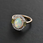 9K Yellow Gold Ethiopian Opal, Peridot & Moissanite Halo Ring 2.42 Ct._7985549_1