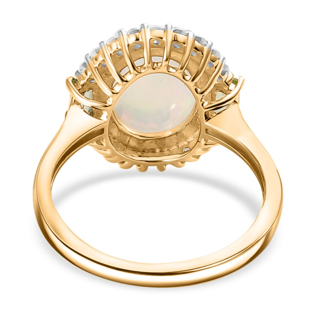 9K Yellow Gold Ethiopian Opal, Peridot & Moissanite Halo Ring 2.42 Ct._7985549_4