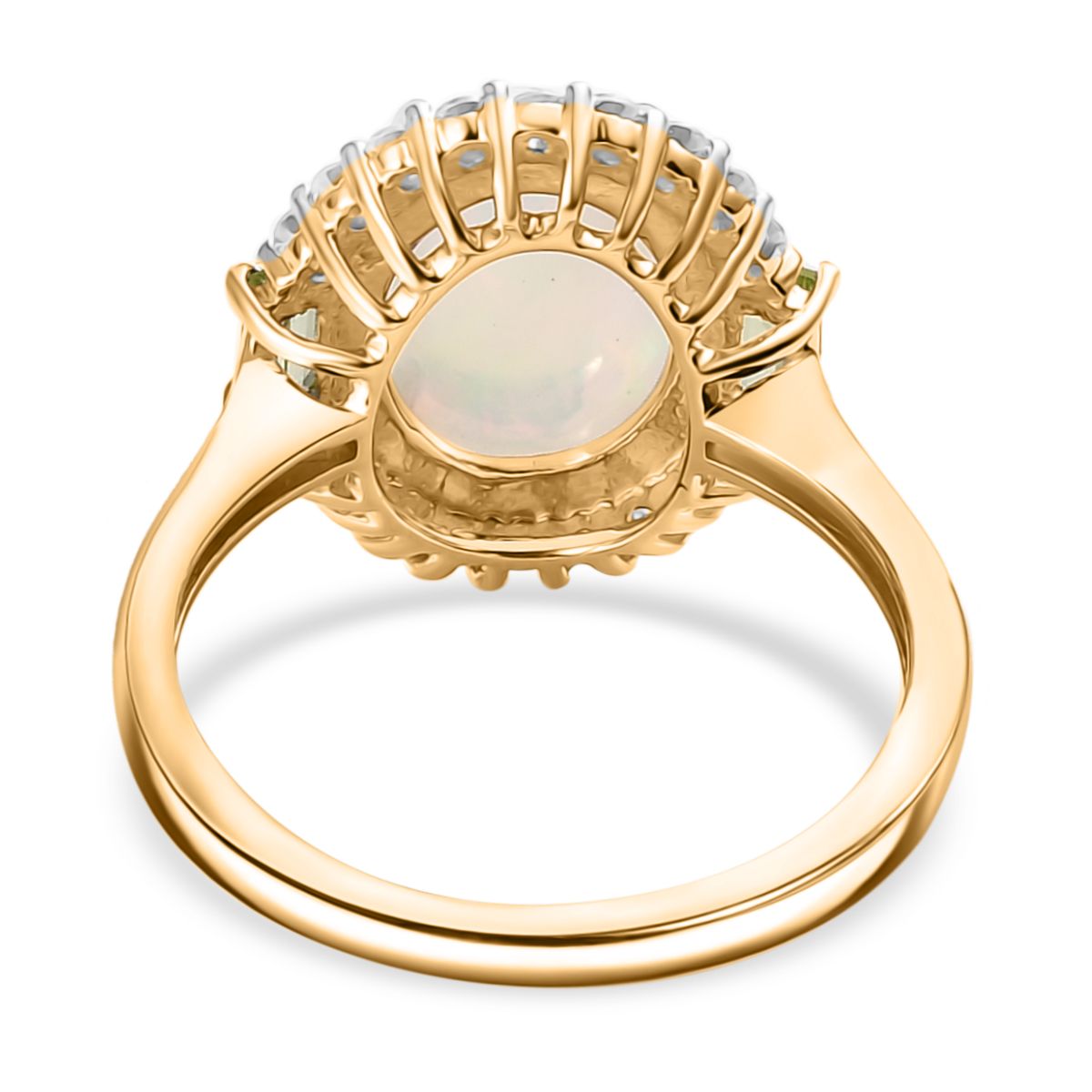 9K Yellow Gold Ethiopian Opal, Peridot &amp; Moissanite Halo Ring 2.42 Ct. 7985549 5