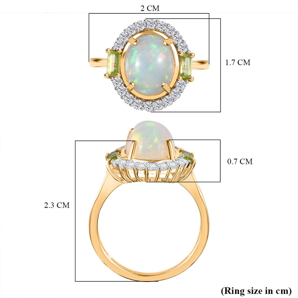 9K Yellow Gold Ethiopian Opal, Peridot & Moissanite Halo Ring 2.42 Ct._7985549_5