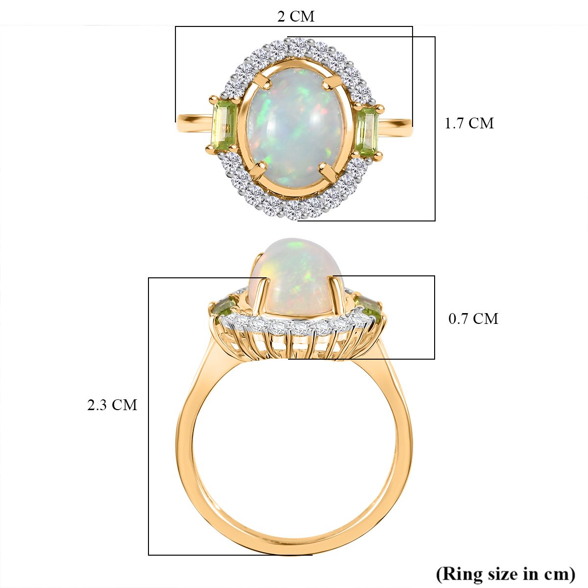 9K Yellow Gold Ethiopian Opal, Peridot &amp; Moissanite Halo Ring 2.42 Ct. 7985549 6