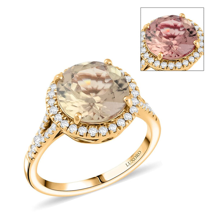 Certified &amp; Appraised LUXORO 14K Yellow Gold AAA Turkizite, White Diamond Halo Ring 5.00 Ct. 7987500 1