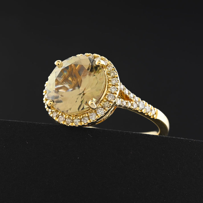 Certified &amp; Appraised LUXORO 14K Yellow Gold AAA Turkizite, White Diamond Halo Ring 5.00 Ct. 7987500 2