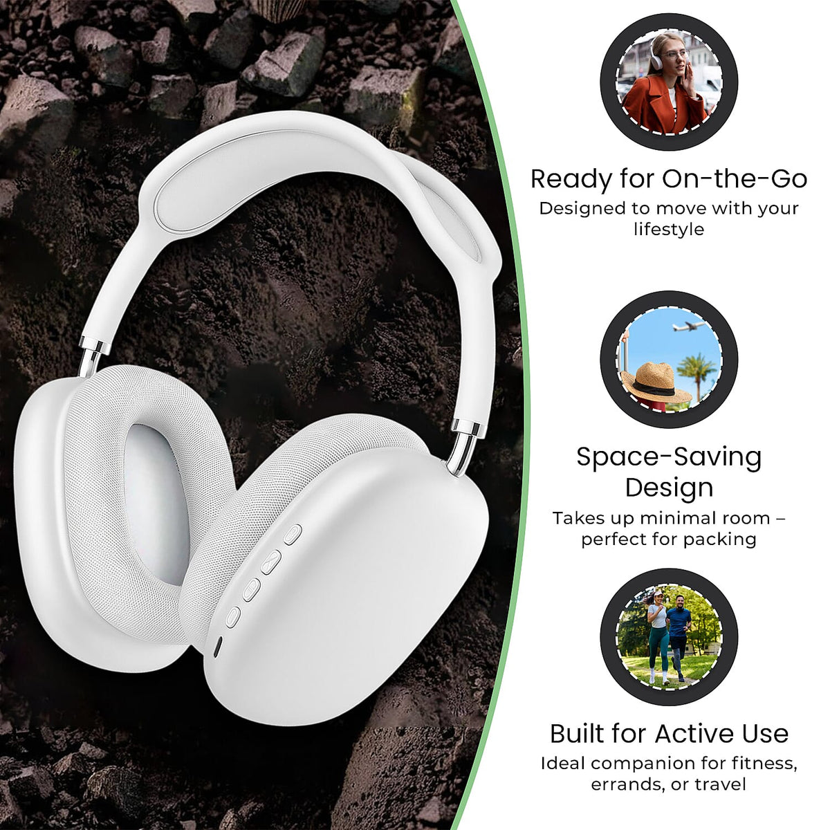 MZ-09 Wireless Headphones with Noise-Cancellation - White 7989157 5