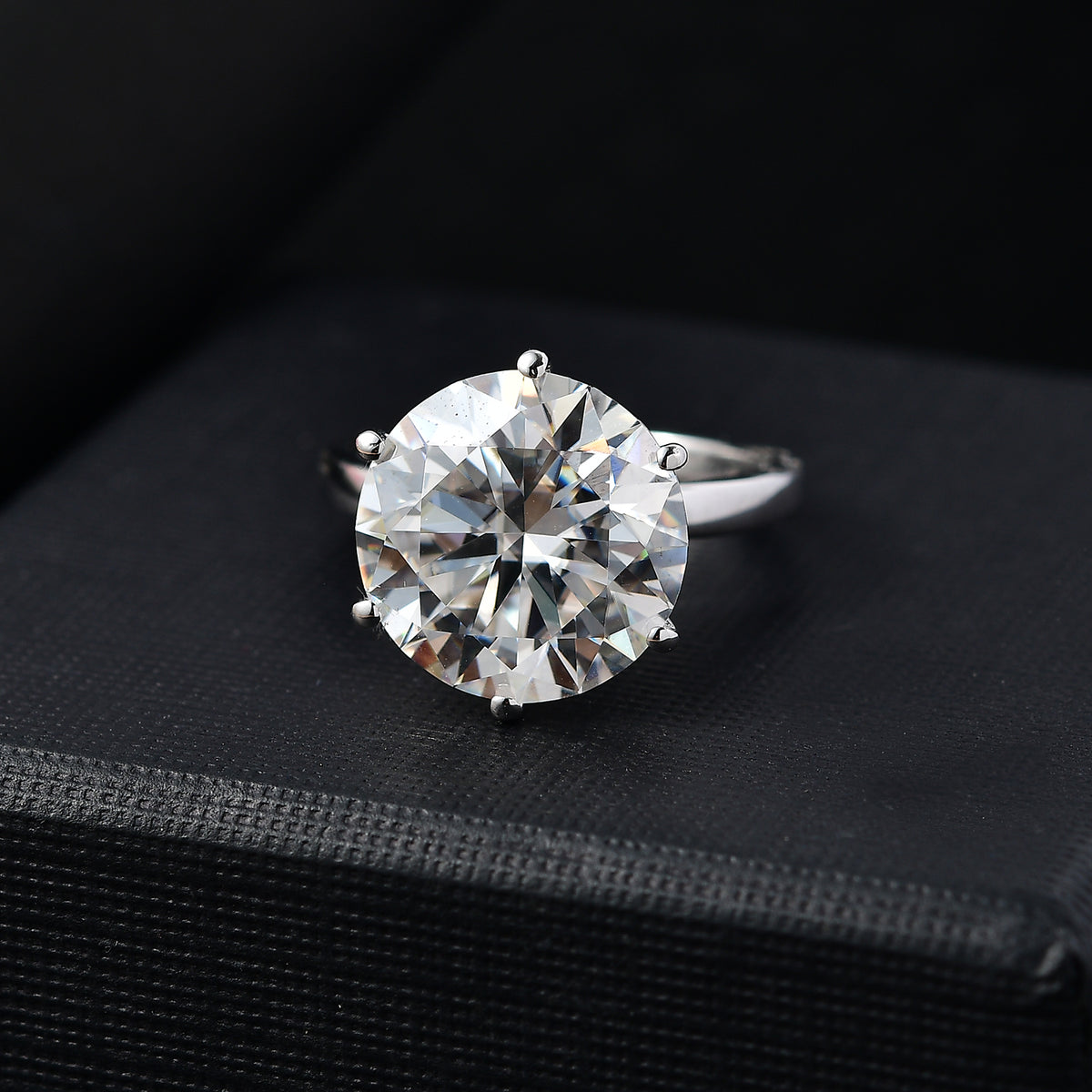 Moissanite Solitaire Ring in Sterling Silver with Rhodium Overlay V32636286 2