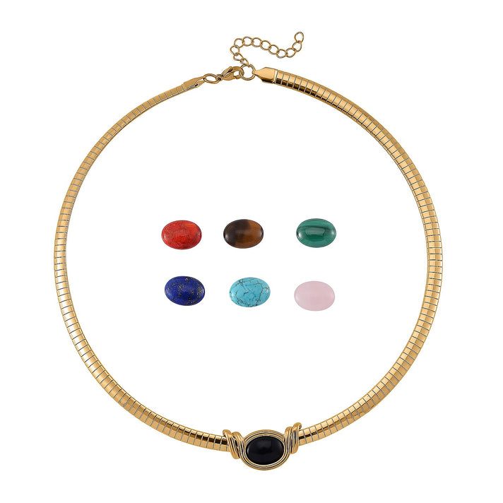 Lapis Lazuli &amp; Interchangeable Multi Gemstones Necklace (Size -18+2 Ext) in Yellow Tone 59.50 Ct. V32633229 1